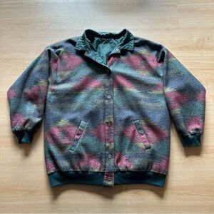 Vintage 90s Karizma Reversible Barn Coat Chore Coat Shacket Patterned Fleece